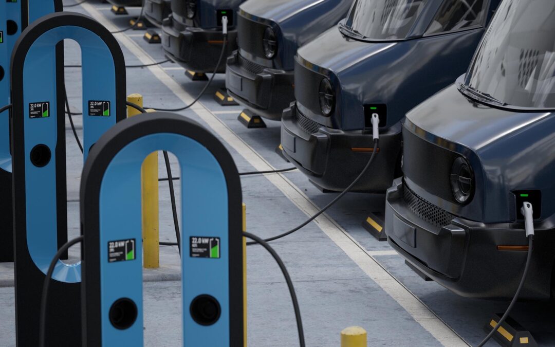 Electric Vehicle Fleet in a large parking lot